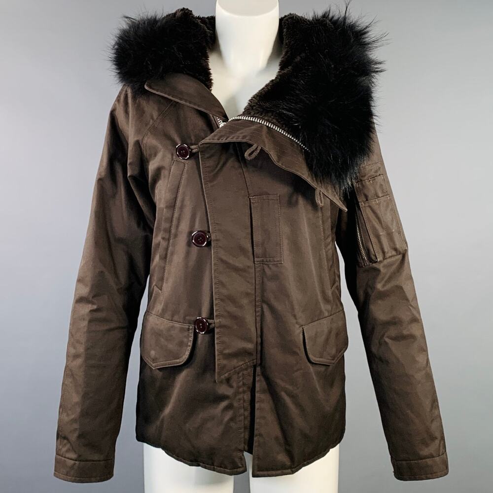 LAD MUSICIAN Size M Brown Black Cotton Fur Collar Zip Buttons Jacket